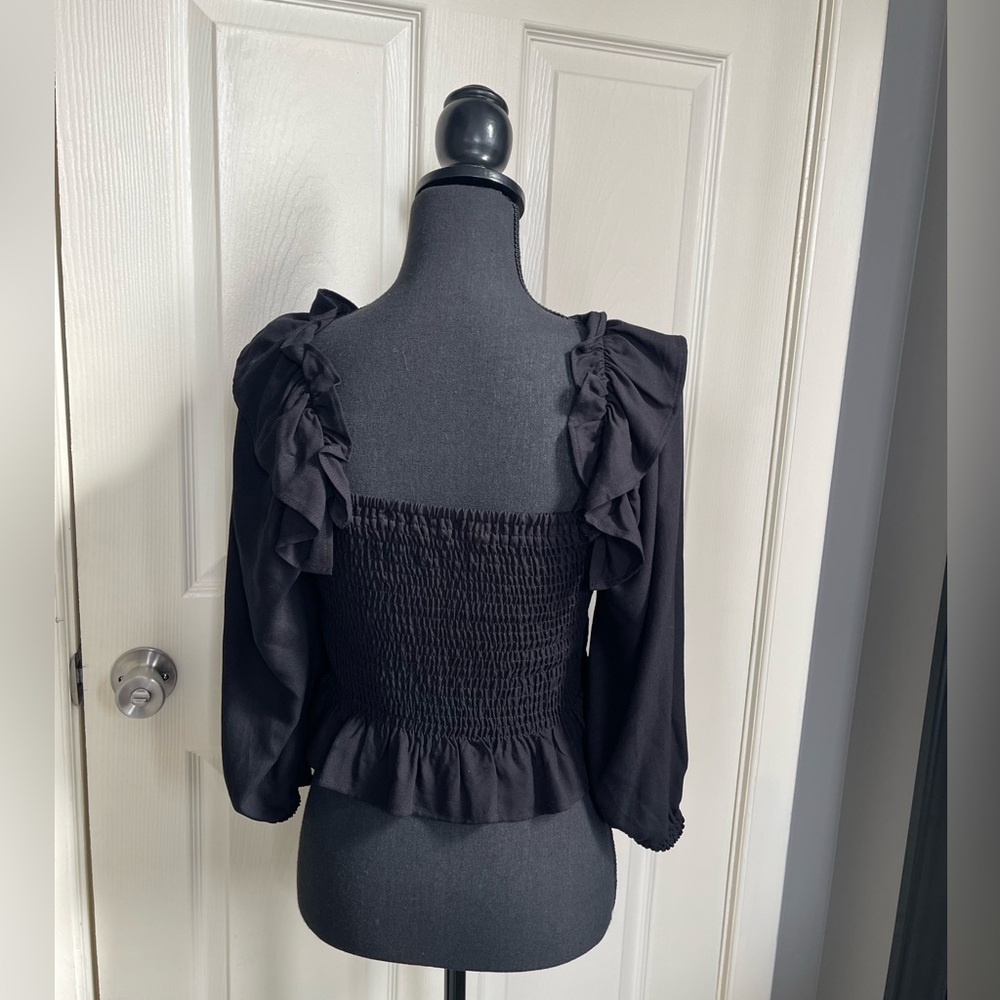 Zara Black Smocked Crop Top - Picture 2 of 4